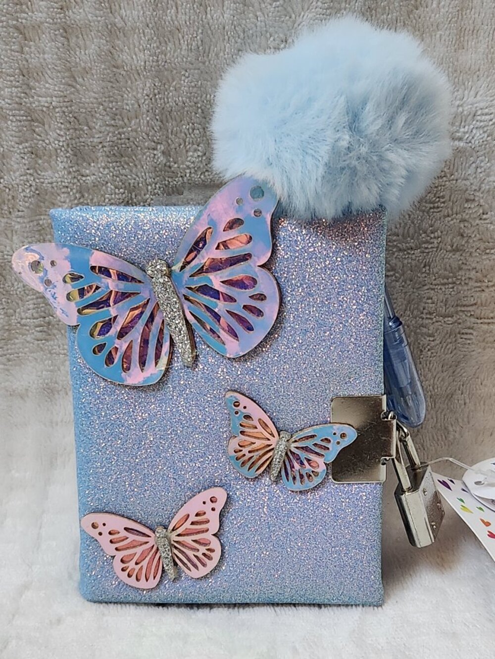 CLAIRE'S Club Light Blue Glitter Butterfly Mini Journal Diary - NEW NWT